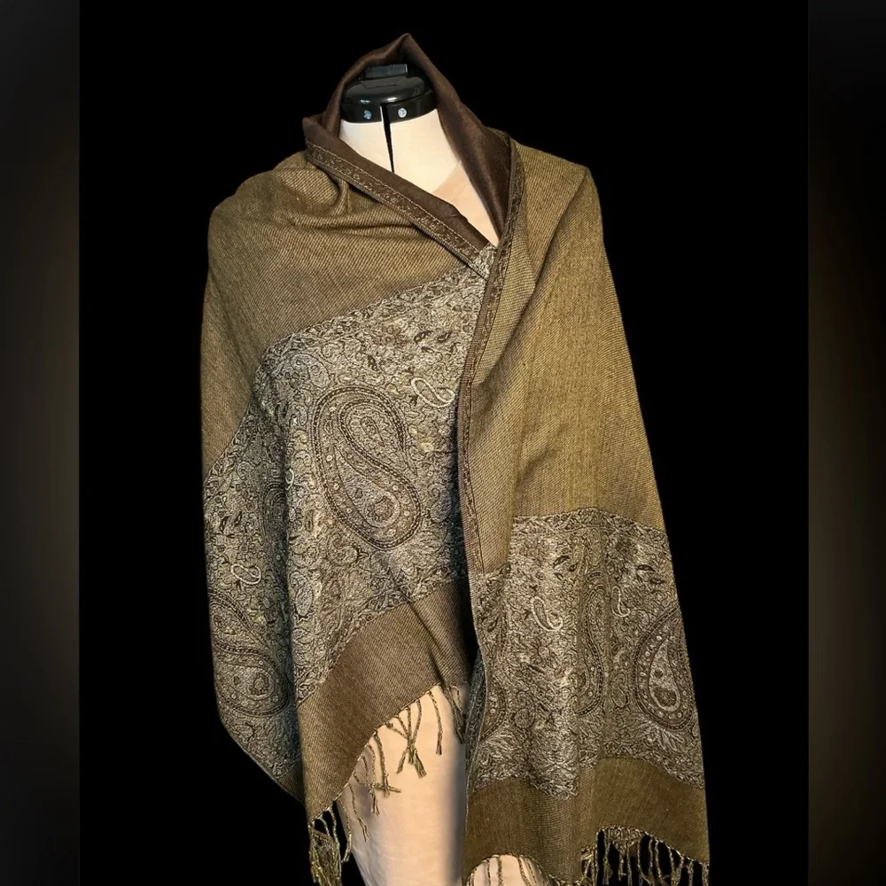 Olive and silver pashmina